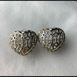 Heart Earrings Two/Tone, Filagree, Cubic Zirconia